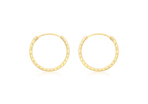 18ct Yellow Gold Diamond Cut Sleeper Hoop Earrings