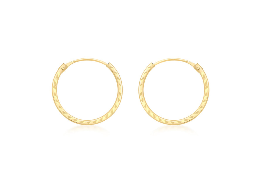 18ct Yellow Gold Diamond Cut Sleeper Hoop Earrings