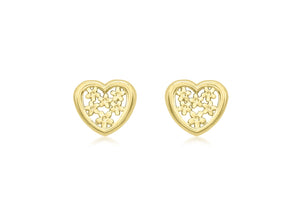 18ct Yellow Gold 8mm x 7mm Flower Heart Stud Earrings