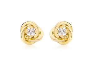 18ct Yellow Gold Zirconia  Set Knot Stud Earrings