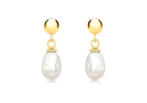 18ct Yellow Gold Fresh Water Pearl Drop Earrings
