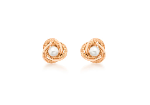 18ct Rose Gold Fresh Water Pearl Knot Stud Earrings