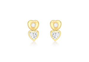 18ct Yellow Gold Zirconia  Double Heart Stud Earrings