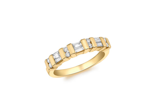 18ct Yellow Gold 0.35t Baguette and Round Cut Diamond Channel Set Half Eternity Ring