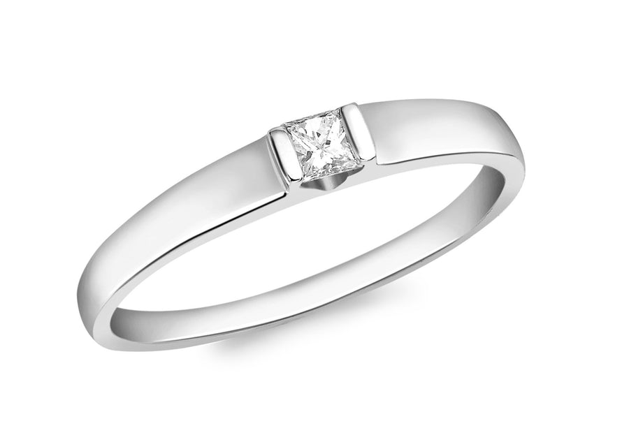 Princess Cut Diamond Tension Set Solitaire Ring 18ct White Gold 0.15ct 