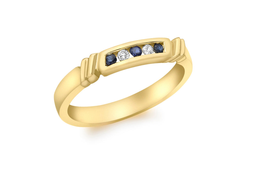 18ct Yellow Gold 0.05ct Diamond and Sapphire Channel Set Ring
