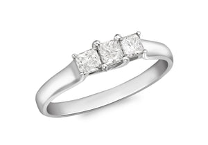 Diamond 3-Square-Stone Ring 18ct White Gold