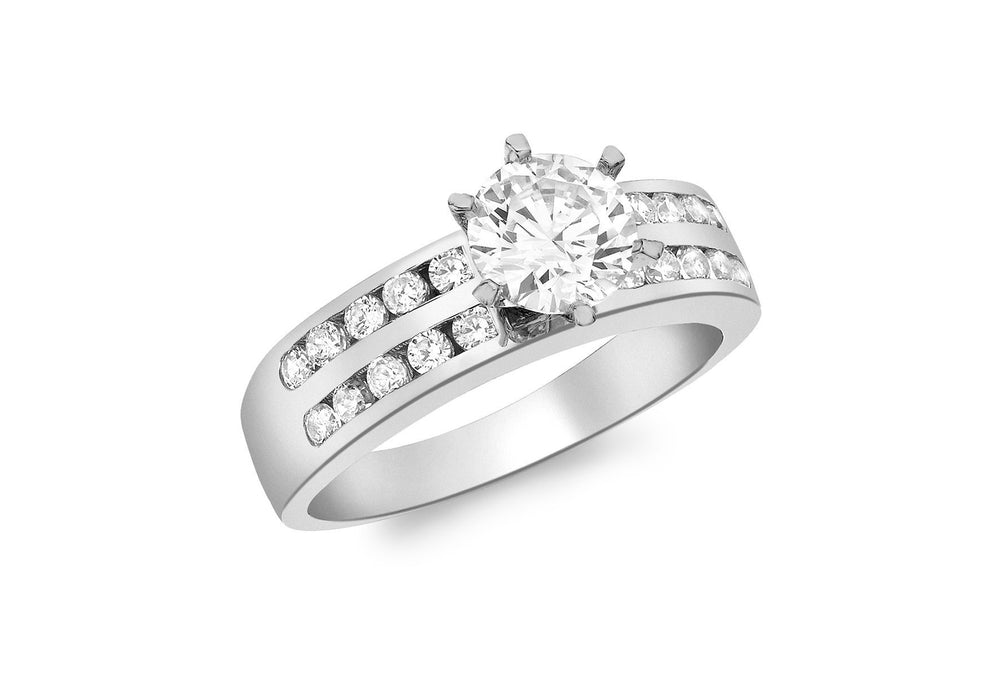 Solitaire CZ Stone Set Ring 18ct White Gold 