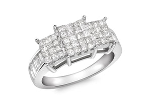 Baguette Cut 1.00ct Diamond Invisible Set Ring 18ct White Gold 