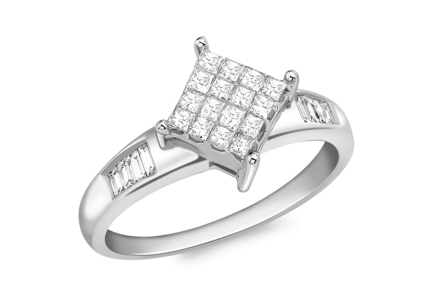 Baguette Cut Diamond Invisible Set Ring 18ct White Gold