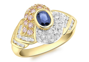 Diamond with Pink and Blue Sapphire Pave Set Ring 