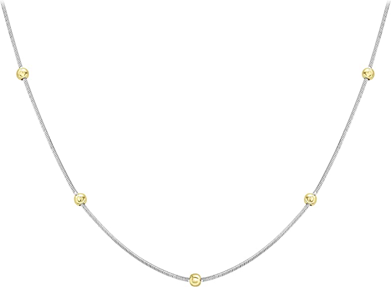 Halskette mit Schlangenkette und Kugeln aus 9 Karat (2-farbigem Gold)