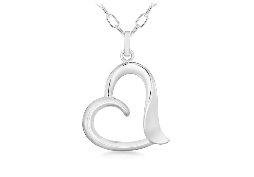 Sterling Silver Rhodium Plated Belcher  Chain and Open-Heart Necklace  46m/18"9