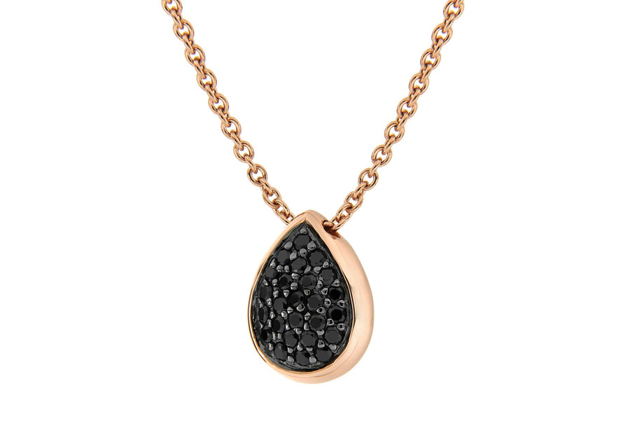 Sterling Silver Rose Gold Plated Black Zirconia  Teardrop Pendant on Adjustable Chain Necklace  46m/18"9