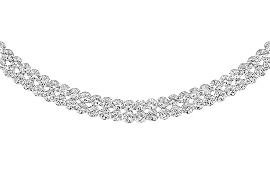 Sterling Silver Rhodium Plated Double-Row Zirconia  Tennis Necklace  42m/16.5"9
