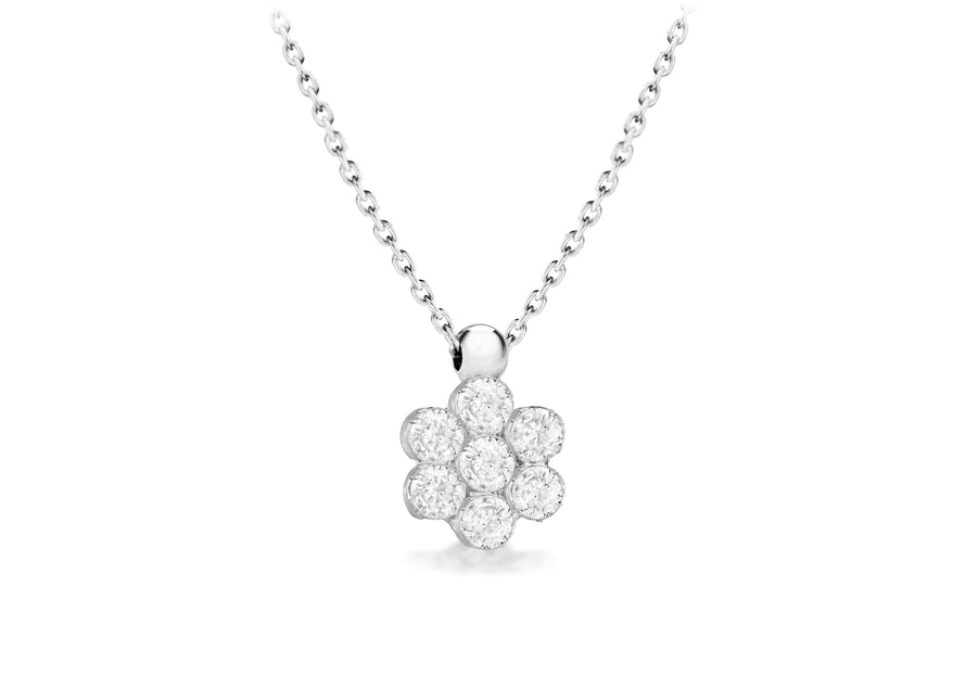 Sterling Silver Rhodium Plated Zirconia  Flower Pendant on Adjustable Chain Necklace  46m/18"9