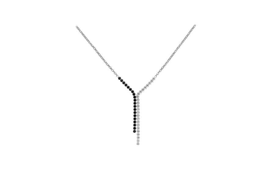 Sterling Silver Rhodium Plated White Zirconia  and Black Spinel Drop Necklace  46m/18"9