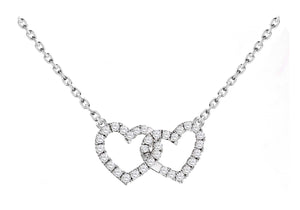 Sterling Silver Rhodium Plated Zirconia  19mm x 10mm Double-Heart Adjustable Necklet 39.5m/15.5"-42m/16.5"9