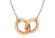 Sterling Silver Rhodium and Rose Gold Plated Double-Rings Adjustable Necklet 43m/17" - 46m/18"9