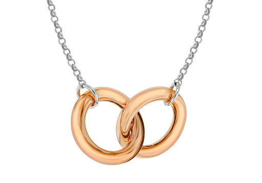 Sterling Silver Rhodium and Rose Gold Plated Double-Rings Adjustable Necklet 43m/17" - 46m/18"9