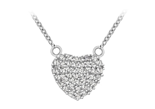 Sterling Silver Rhodium Plated Zirconia  10.5mm x 10.75mm Heart Necklace  41m/16"-46m/18"9