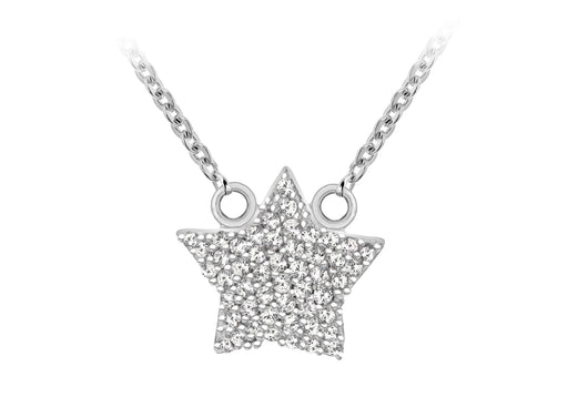 Sterling Silver Rhodium Plated Zirconia  Star Necklace  41m/16"-46m/18"9