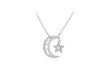 Sterling Silver Rhodium Plated Zirconia  19mm x 20.5mm Moon & Star Adjustable Necklace  43m/17"-46m/18"9