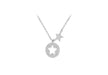 Sterling Silver Rhodium Plated Zirconia  13.3mm x 16.3mm CutoCut-Star Disc & Star Adjustable Necklace  43m/17"-46m/18"9