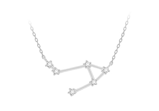 Sterling Silver Rhodium Plated CZ Libra Star Constellation Necklace 