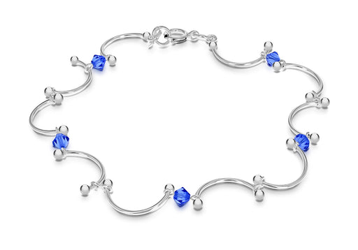 Sterling Silver Blue Crystal Wave Bracelet 19m/7.5"9