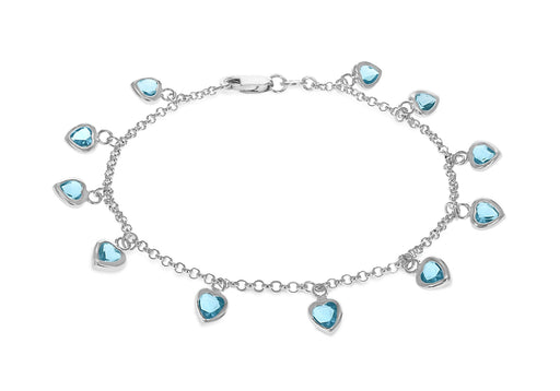 Sterling Silver Blue Crystal Heart Charm Bracelet 19m/7.5"9