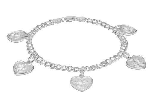 Sterling Silver Hearts with Angels Charms Double Panza Bracelet 19m/7.5"9