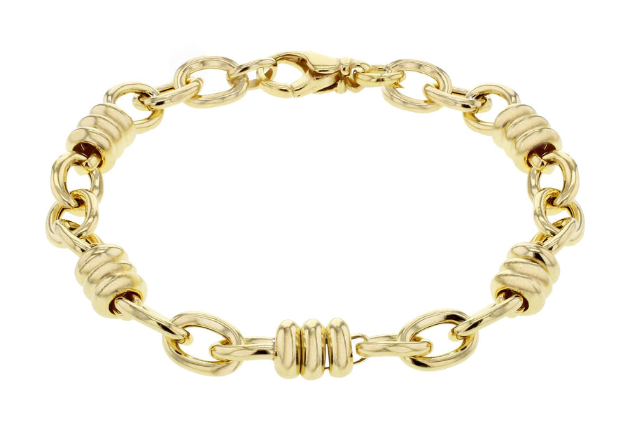 Sterling Silver Yellow Gold Plated Oval Rings Link Bracelet 