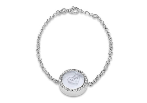 Sterling Silver Rhodium Plated Zirconia  Floating Heart Locket Adjustable Bracelet 