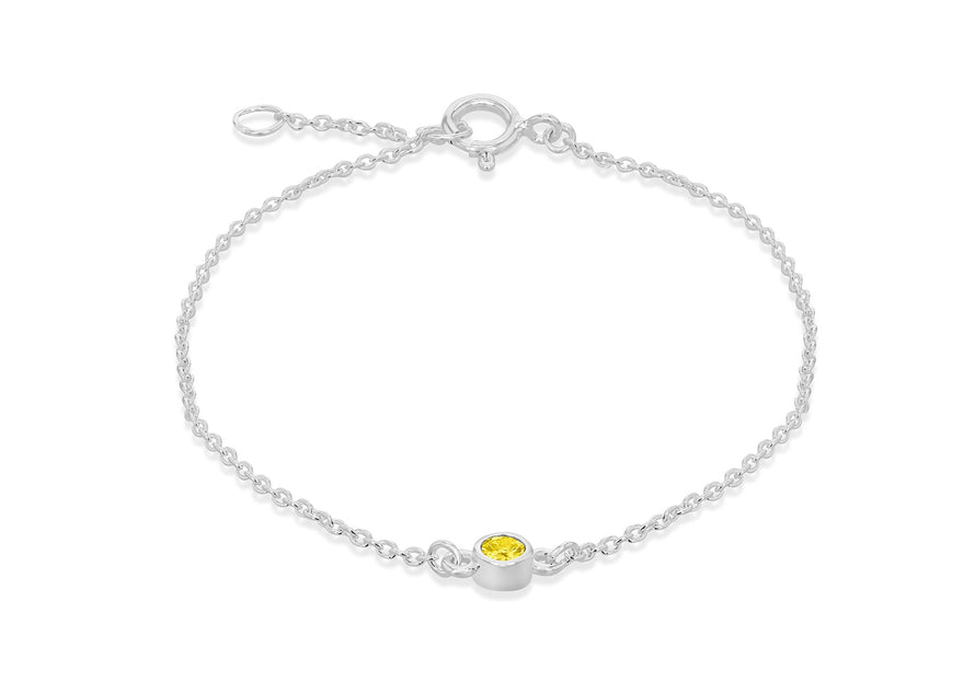 Sterling Silver Yellow 3mm Zirconia  November Birthstone Adjustable Bracelet 