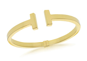 Sterling Silver Yellow Gold Plated T Torque Hinged Bangle