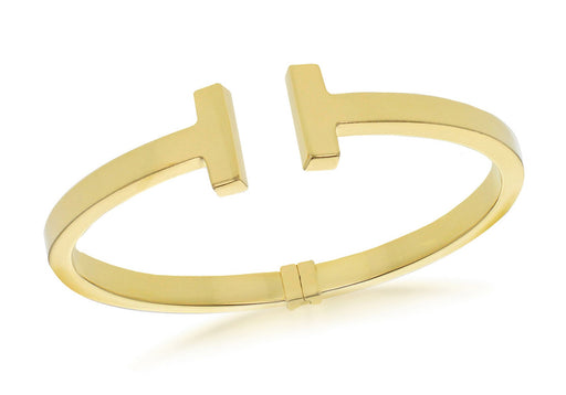 Sterling Silver Yellow Gold Plated T Torque Hinged Bangle