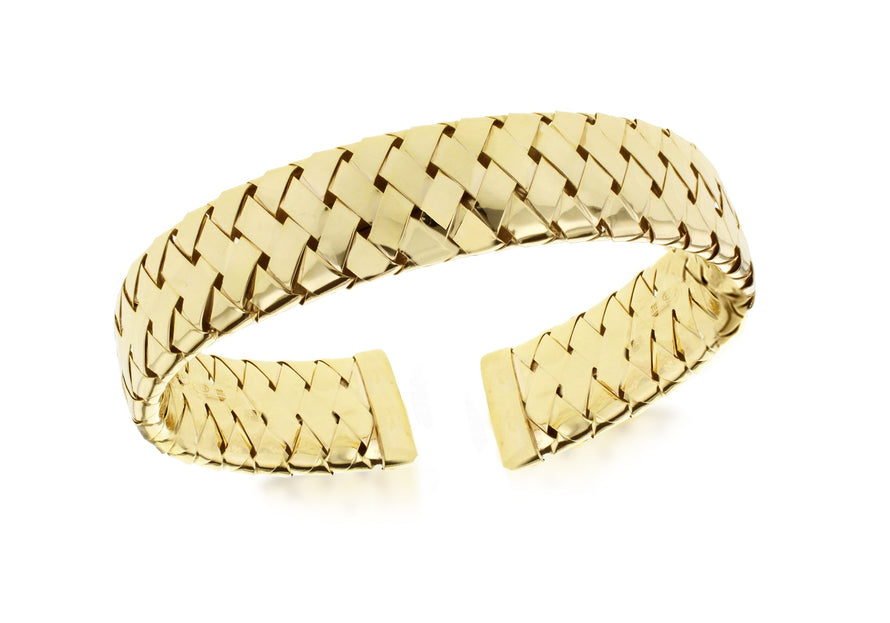 Sterling Silver Yellow Gold Plated Wide Woven Bangle