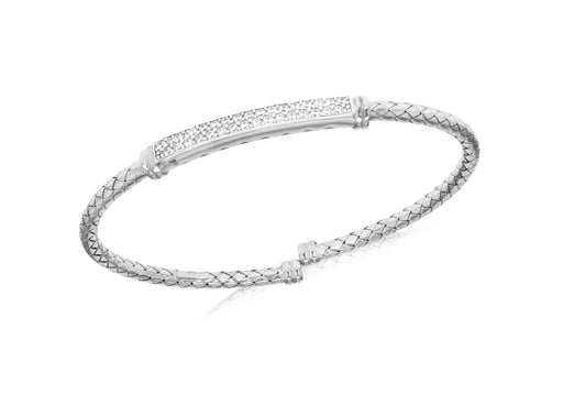 Sterling Silver Rhodium Plated Double Row Zirconia  Bar Bangle