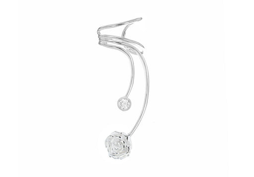 Sterling Silver Wire Rose and Zirconia  Ear Cuff