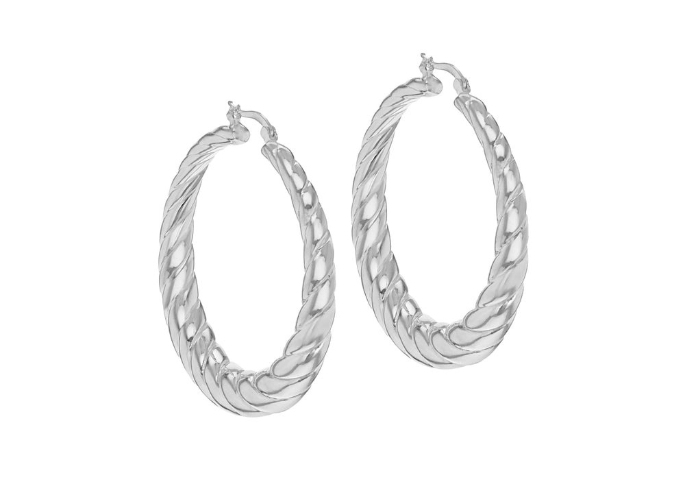 Sterling Silver 50mm Graduated Twisted Eletroform Creole Earrings