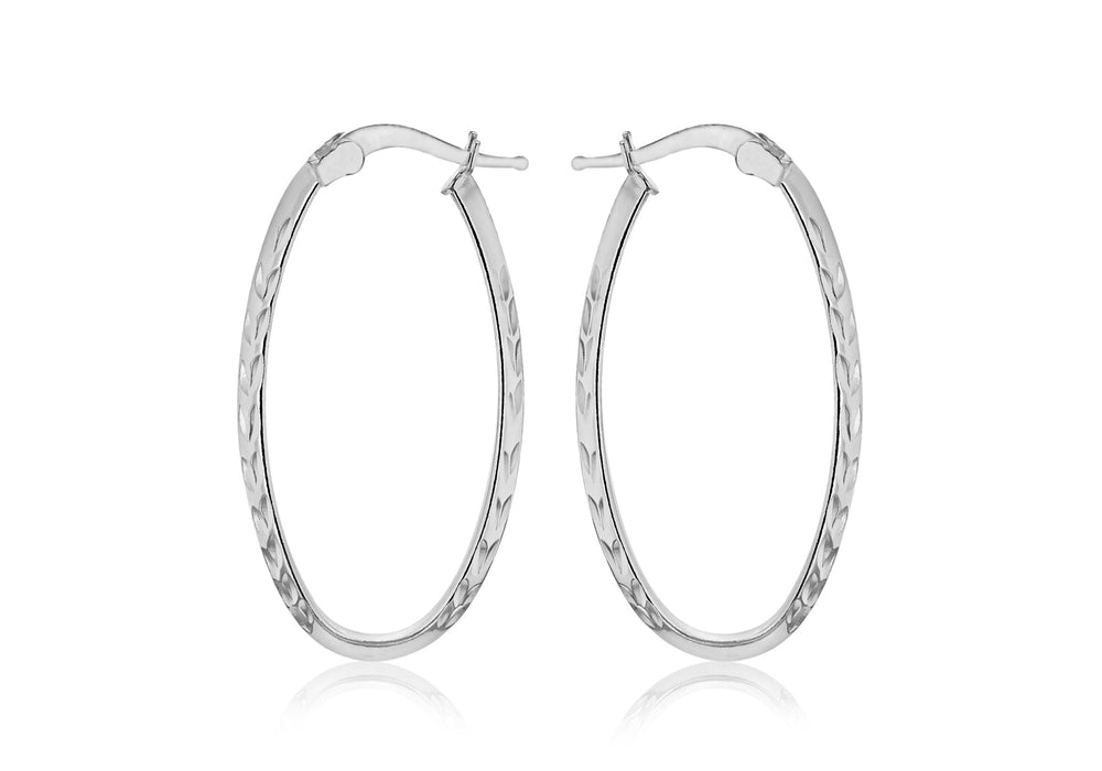 Sterling Silver Patterned Oval Hoop Earrings