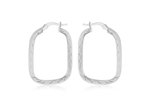 Sterling Silver Patterned Retangle Hoop Earrings