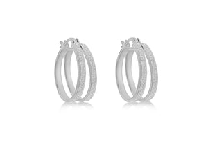 Sterling Silver Rhodium Plated 18mm Stardust Double Creole Earrings