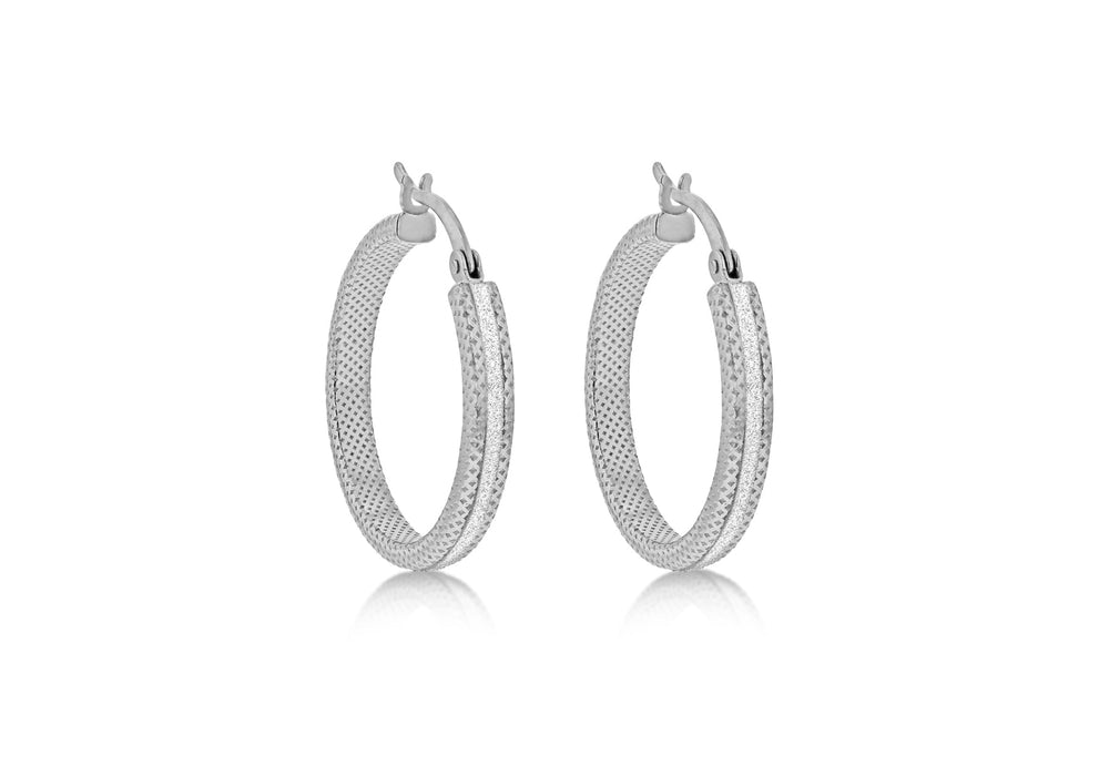 Sterling Silver Rhodium Plated 25mm Stardust Creole Earrings