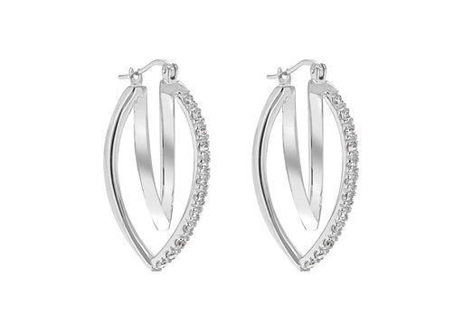 Sterling Silver Zirconia  Triple Triangular Hoop Creole Earrings
