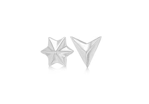 Sterling Silver Rhodium Plated 7.5mm x 8.5mm Star and 8.5mm x 8.3mm Arrow Head Asymmetric Stud Earrings