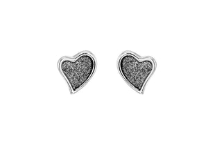 Sterling Silver Rhodium Plated 7.9mm x 7.5mm Stardust Heart Stud Earrings