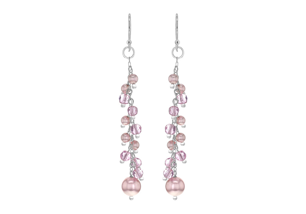 Sterling Silver Pearl & Crystal Drop Earrings 