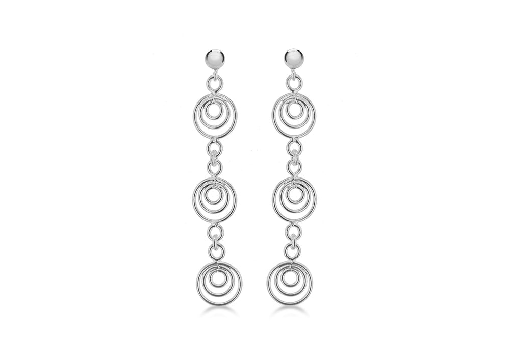 Sterling Silver Tri-Multi Wire Circle Earrings 